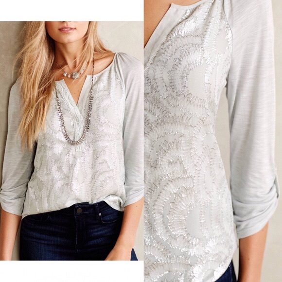 Anthropologie Tops - Anthropologie Tiny metallic star shine Henley sz S
